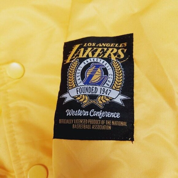 Los Angeles Lakers Jacket Mens Size L Ultra Game Satin Bomber Retro Gold Purple - Picture 6 of 10
